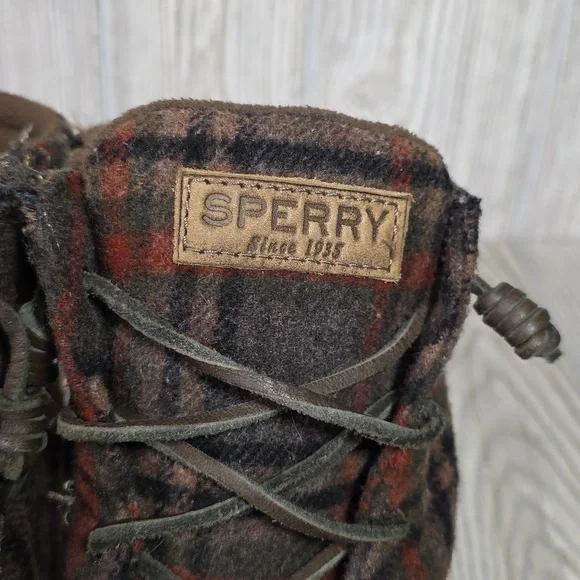 Sperry Saltwater Brown Plaid Duck Boots Womens Size 9 - Picture 4 of 14